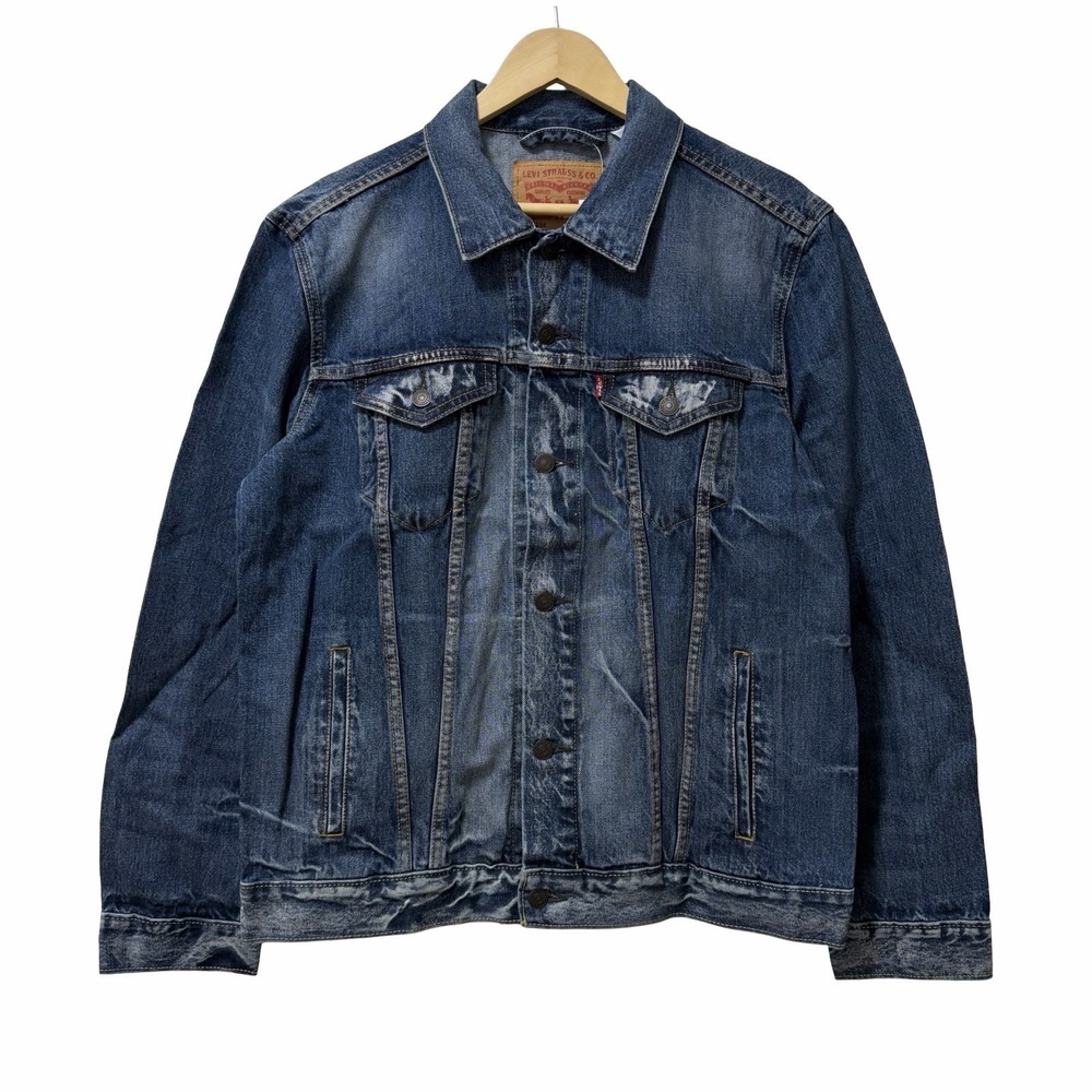Levis Mens Distressed Button Front Denim Trucker Jacket Size L Blue 72334-0140